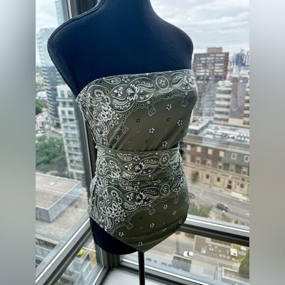 🆕 ZIMMERMANN 🧿 NWOT Paisley Scarf Sculpt Bandeau Swimsuit - Sz 3 - US 8, Green - Picture 6 of 15